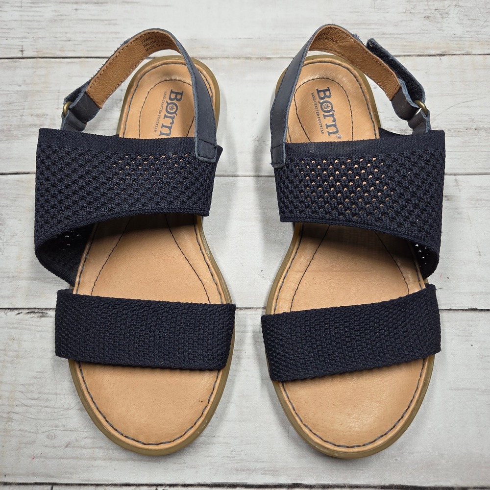 Born Hanz F48034‎ Slingback Sandal Flat Womens 6M Navy Blue Knit Comfort